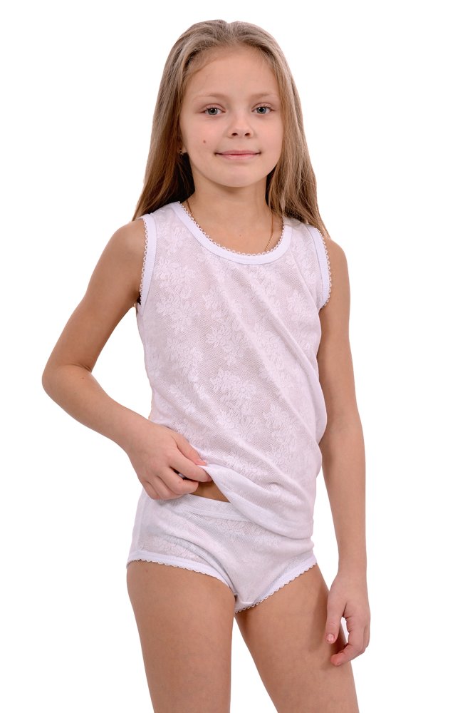 картинка Комплект ажур белый для девочки (майка+трусы) от магазина Одежда+